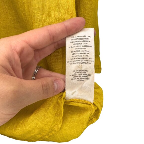 Maeve by Anthropologie Marva Lace Up 100% Linen Top Mustard Yellow US 6 - Picture 8 of 8